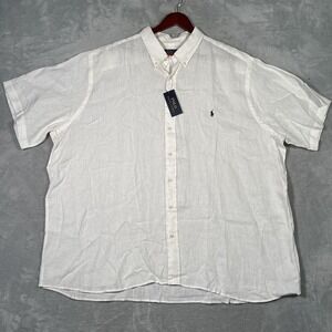 Polo Ralph Lauren Shirt Mens 3XB 3XL Big White Linen Short Sleeve Button Down